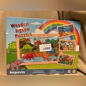 Wooden Jigsaw Puzzles for Kids - Colorful Dinosaur Theme